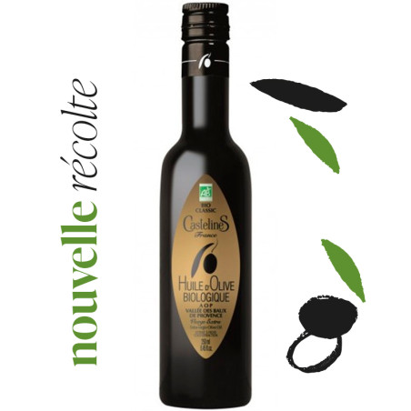 BIO Huile d'Olive Vierge Extra-AOP Vallée des Baux de Provence-Bouteille 250ml-Moulin CastelaS France