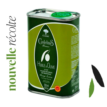 CLASSIC Extra Virgin Olive Oil-AOP Vallée des Baux de Provence-250ml Can-Moulin CastelaS France